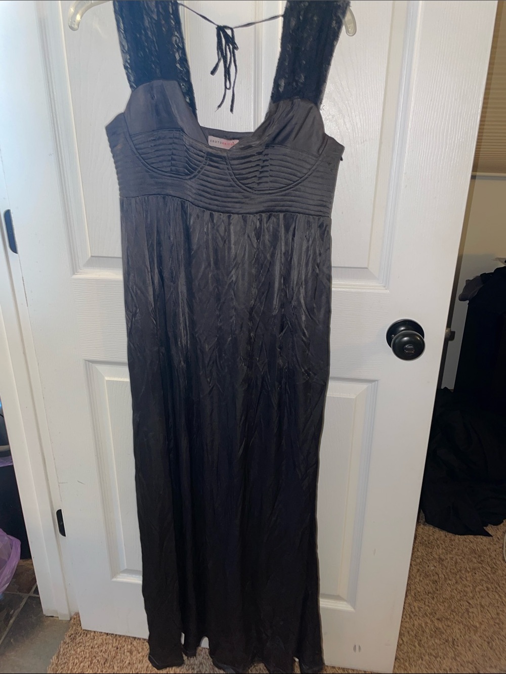 Black Lace-Strap Maxi Dress with Ruched Bodice